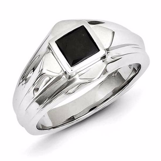 QR5539-9 White Night Sterling Silver Black Diamond Mens Ring