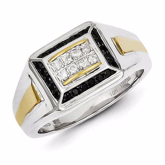 QR5567-10 White Night Sterling Silver and Gold Plated Black & White Diamond Men's Ring