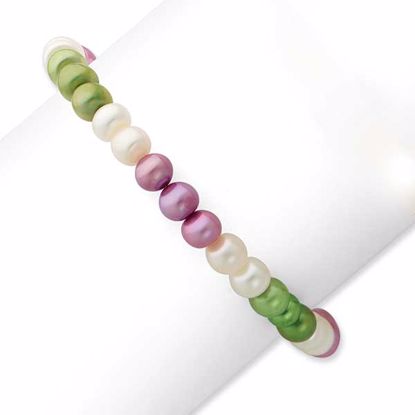 QH4904 Pearls FWC 6-7mm Pearl White/Green/Lavender Stretch Bracelet