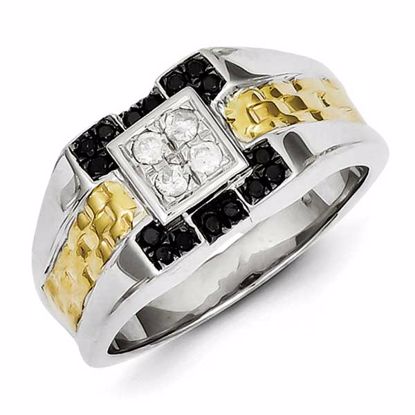 QR5568-11 White Night Sterling Silver and Gold Plated Black & White Diamond Men's Ring