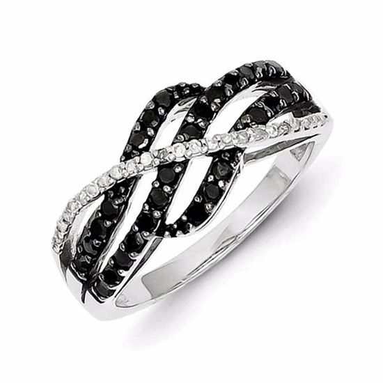 QR3326-6 White Night Sterling Silver Black & White Diamond Ring