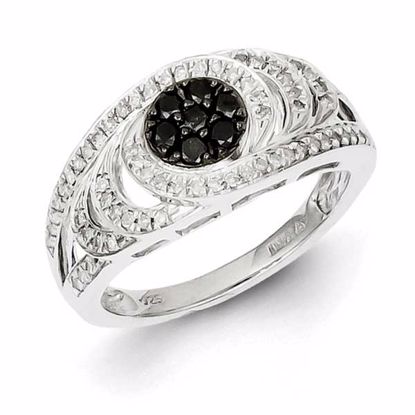 QR5373-6 Closeouts Sterling Silver Rhodium Plated Black & White Diamond Ring