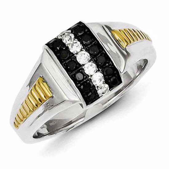 QR5565-10 White Night Sterling Silver and Gold Plated Black and White Diamond Men's Ring