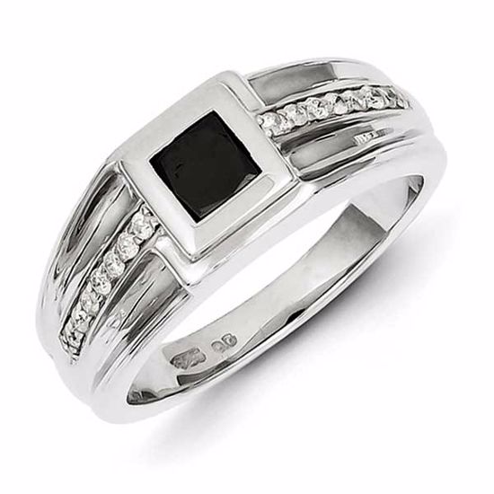 QR5527-11 White Night Sterling Silver Black and White Diamond Mens Ring