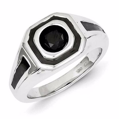 QR5522-11 White Night Sterling Silver Black Rhodium Black Diamond Mens Ring