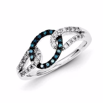 QR5217-8 White Night Sterling Silver White & Blue Diamond Ring