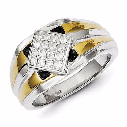 QR5570-9 White Night Sterling Silver and Gold Plated Black & White Diamond Men's Ring