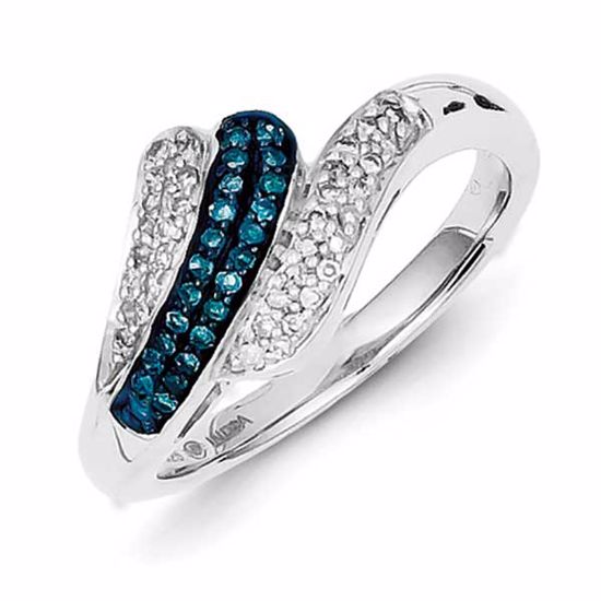 QR5249-6 White Night Sterling Silver White & Blue Diamond Band