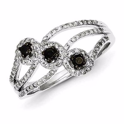 QR3243-7 White Night Sterling Silver Black and White Diamond Ring