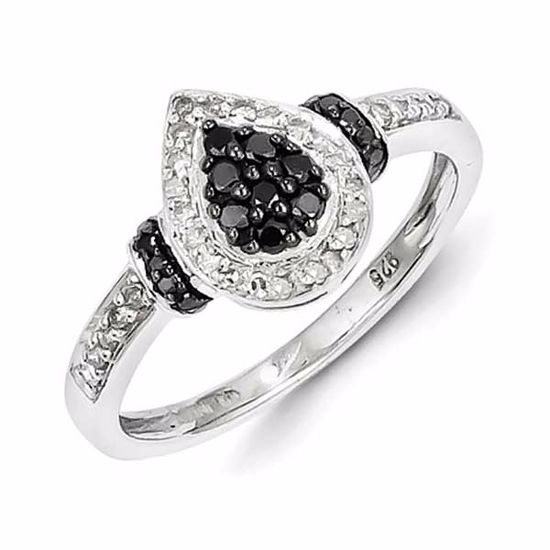 QR5384-8 White Night Sterling Silver Black & White Diamond Ring