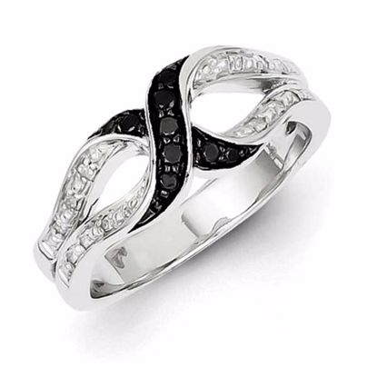 QR5436-8 White Night Sterling Silver White & Black Diamond Ring