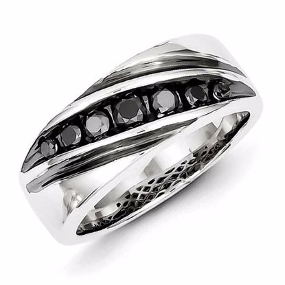 QR5468-11 Dads/Grads Sterling Silver Black Diamond Men's Band Ring