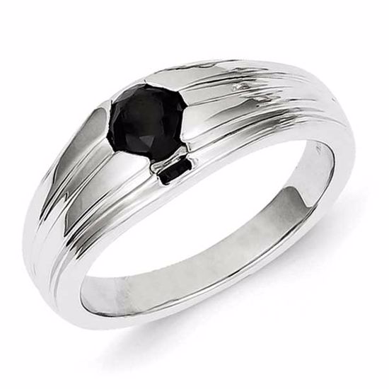 QR5529-10 White Night Sterling Silver Round Black Diamond Mens Ring