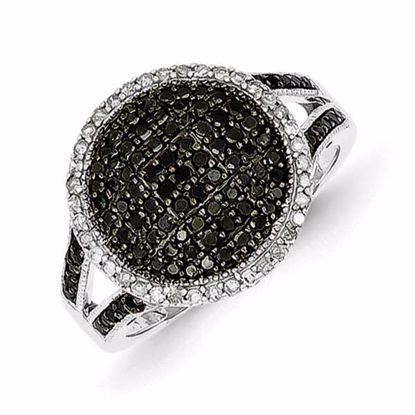 QR5370-8 White Night Sterling Silver Black & White Diamond Round Ring