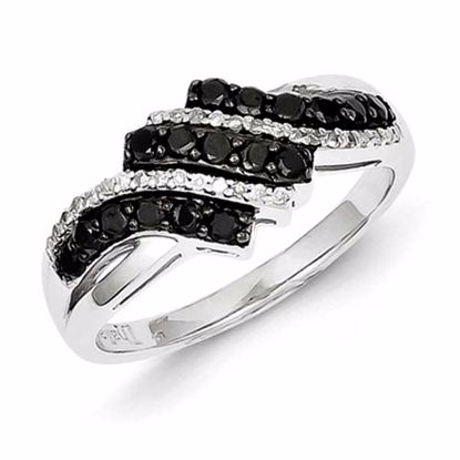 QR3325-7 White Night Sterling Silver Black & White Diamond Ring