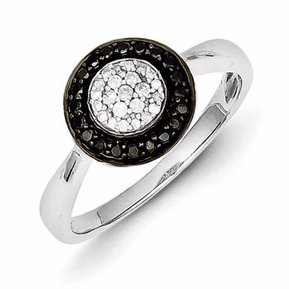 QR5367-6 White Night Sterling Silver Black & White Diamond Round Ring