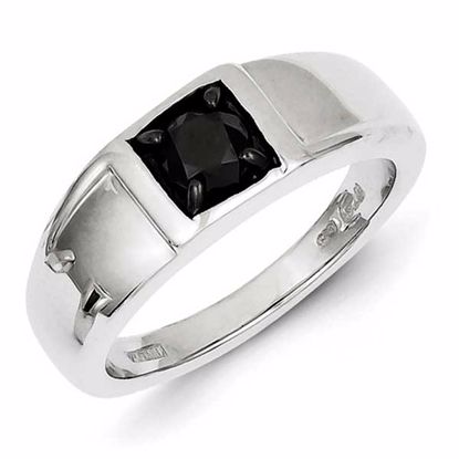 QR5523-9 White Night Sterling Silver Black Diamond Mens Ring