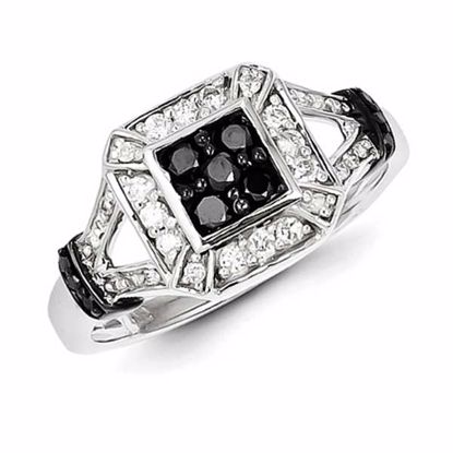 QR5403-8 White Night Sterling Silver Black & White Diamond Ring