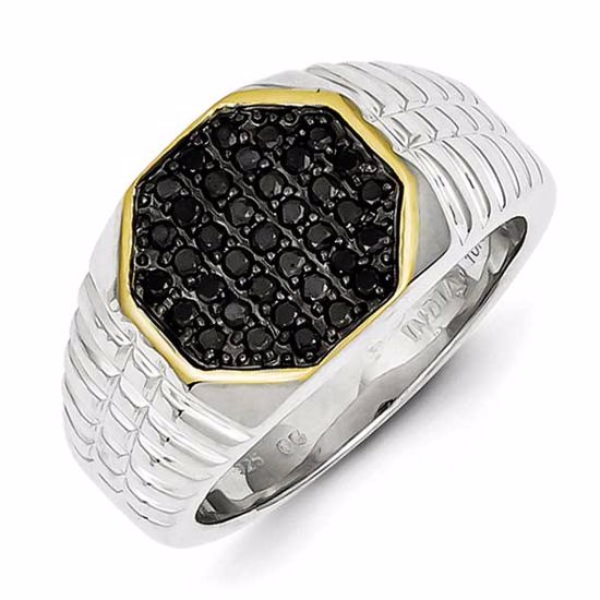 QR5578-9 White Night Sterling Silver and Gold Plated Black Diamond Men's Ring