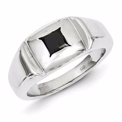 QR5474-10 White Night Sterling Silver Black Diamond Mens Ring