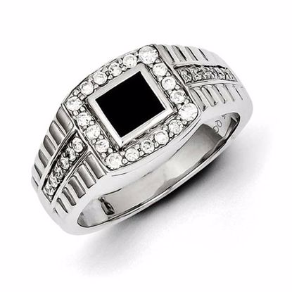 QR5553-9 White Night Sterling Silver Rhodium Plated Diamond & Black Onyx Men's Ring