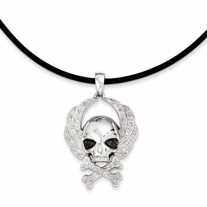 QP3856 White Night Sterling Silver White & Black Diamond Skull Pendant