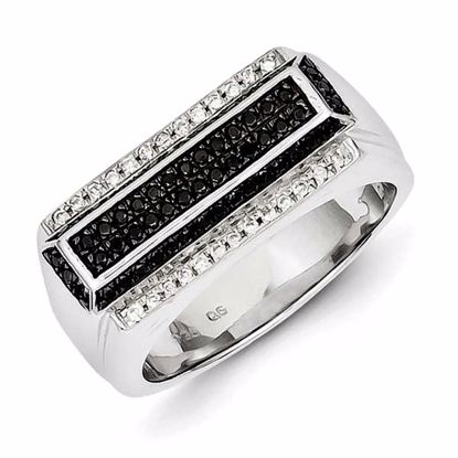 QR5514-9 White Night Sterling Silver Rhodium Plated Black and White Diamond Men's Ring