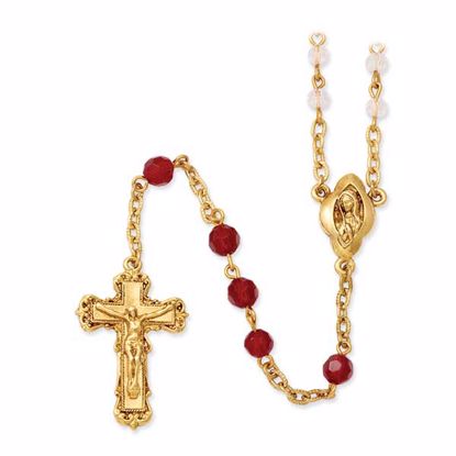 RF287 Confirmation/Communion Gold-tone,  red & Aurora Borealis crystal rosary