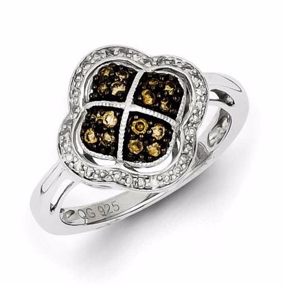 QR5146-6 White Night Sterling Silver Champagne Diamond Clover Ring