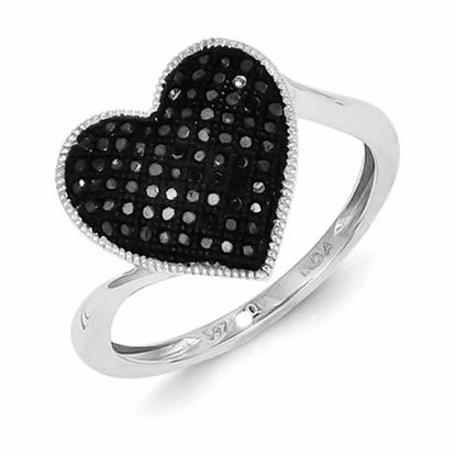 QR5355-7 White Night Sterling Silver Black Diamond Heart Ring