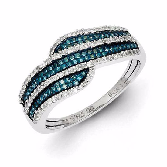 QR5322-7 White Night Sterling Silver Blue and White Diamond Ring