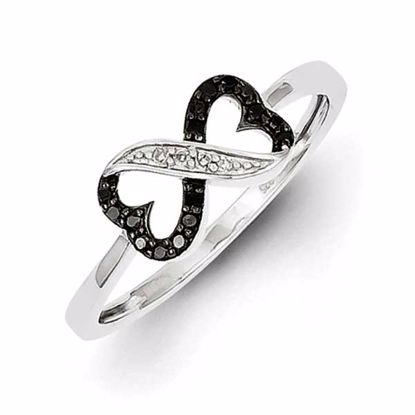 QR5350-6 White Night Sterling Silver Black and White Diamond Double Heart Ring