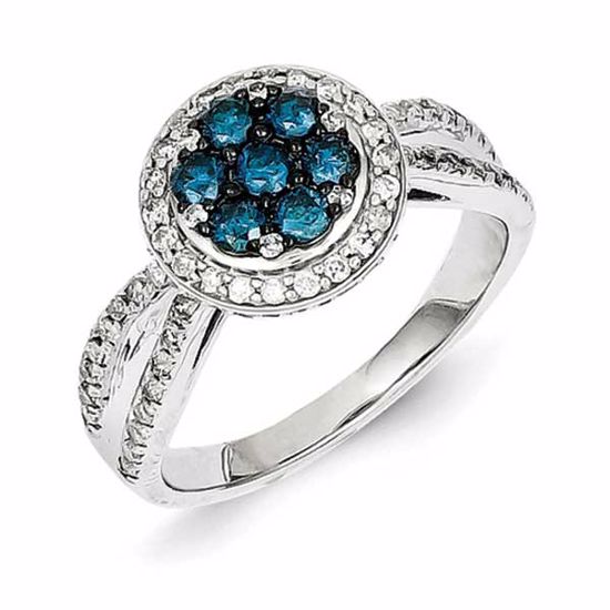 QR5269-7 Closeouts Sterling Silver Blue/White Diamond Ring