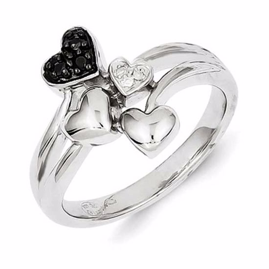 QR5346-7 White Night Sterling Silver White & Black Diamond Heart Ring