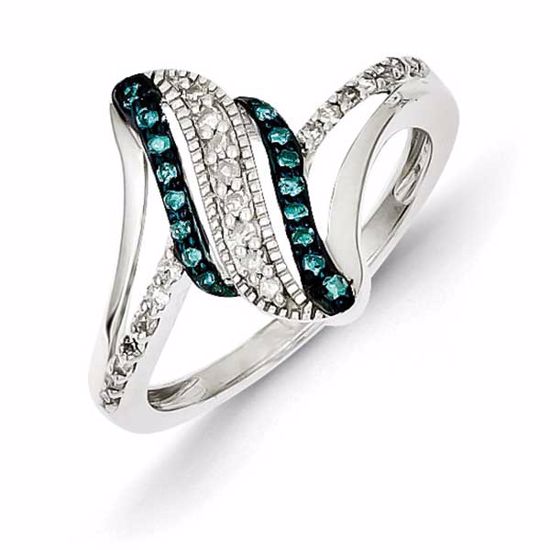 QR5207-8 White Night Sterling Silver Blue & White Diamond Ring