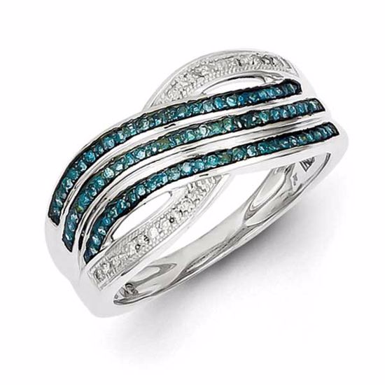 QR5321-8 Closeouts Sterling Silver Blue and White Diamond Ring