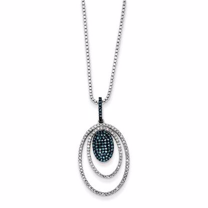QP3687 White Night Sterling Silver Rhodium Plated Blue & White Diamond Ovals Pendant