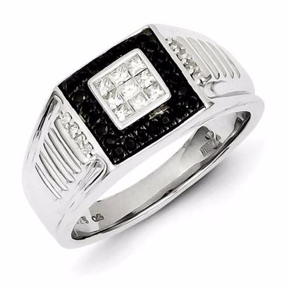 QR5482-11 Closeouts Sterling Silver Rhodium Plated Black and White Diamond Men's Ring