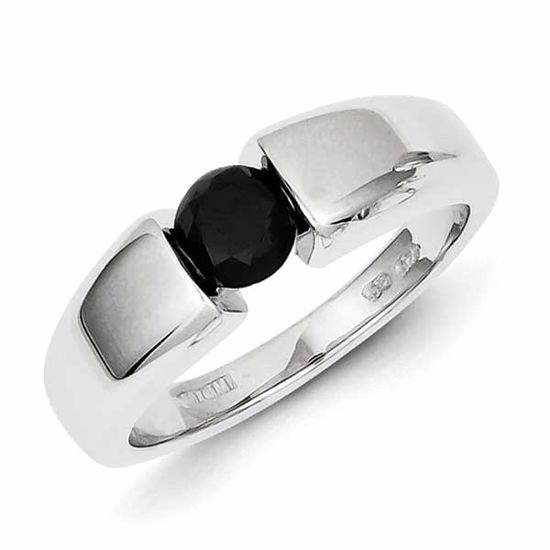 QR5518-9 White Night Sterling Silver Round Black Diamond Mens Ring