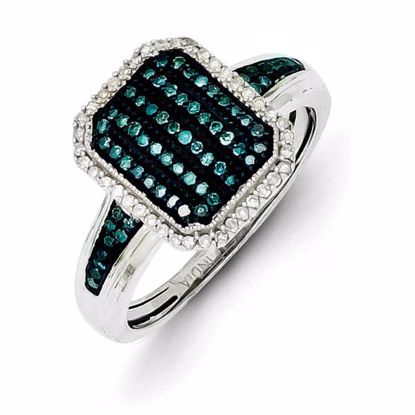 QR5236-8 White Night Sterling Silver with White/Blue Diamonds Rectangle Ring