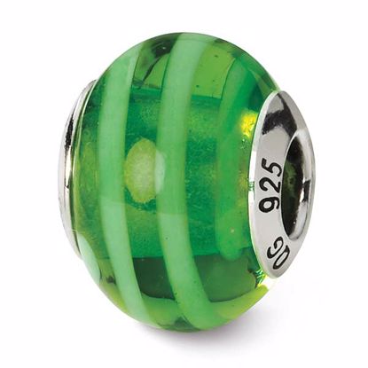 QRS1560 Reflection Beads Sterling Silver Reflections Green Italian Murano Bead