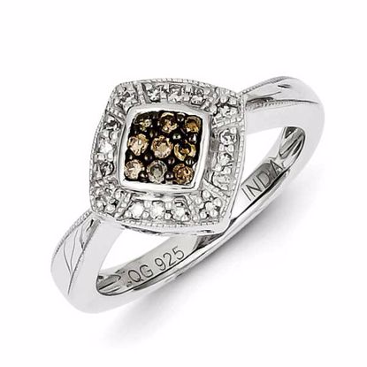 QR5141-6 White Night Sterling Silver Champagne Diamond & Small Diamond Shape Ring