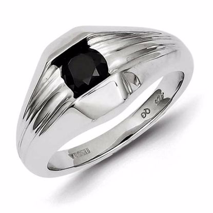 QR5520-9 White Night Sterling Silver Black Diamond Mens Ring