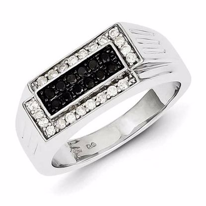 QR5513-10 White Night Sterling Silver Rhodium Plated Black and White Diamond Men's Ring