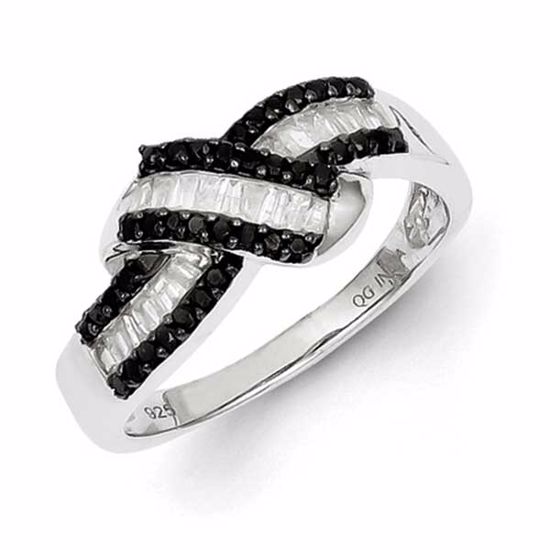 QR3256-6 White Night Sterling Silver Black and White Diamond Ring