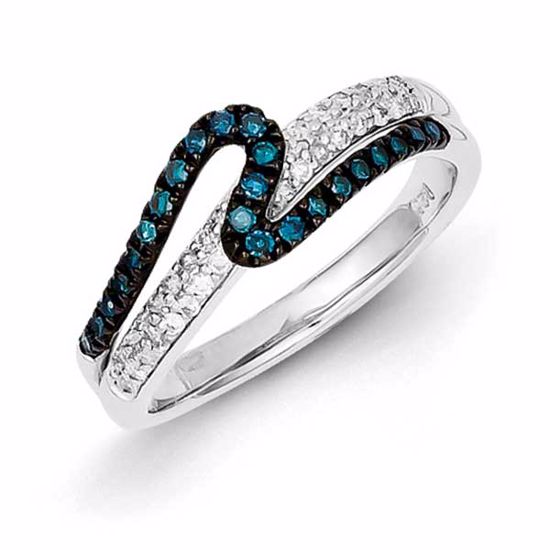 QR5291-8 Closeouts Sterling Silver White & Blue Diamond Ring