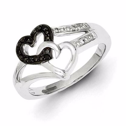 QR3338-7 White Night Sterling Silver Black & White Diamond Heart Ring