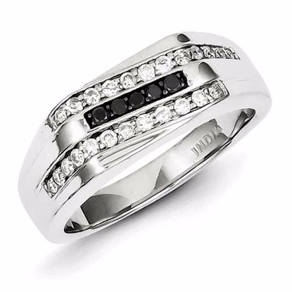 QR5469-10 Closeouts Sterling Silver Rhodium Plated Black and White Diamond Men's Ring