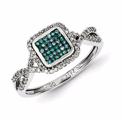 QR5226-6 White Night Sterling Silver with White/Blue Diamonds Square Ring