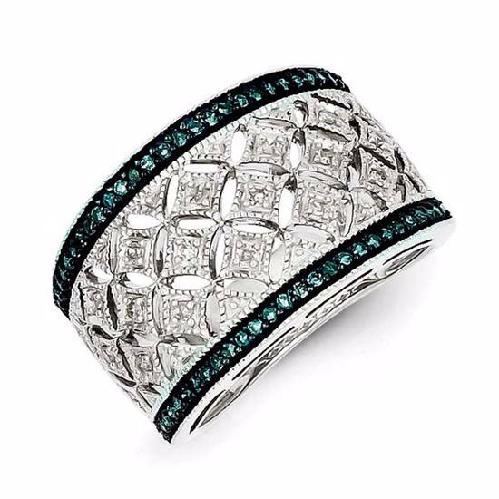 QR5243-7 White Night Sterling Silver White & Blue Diamond Band